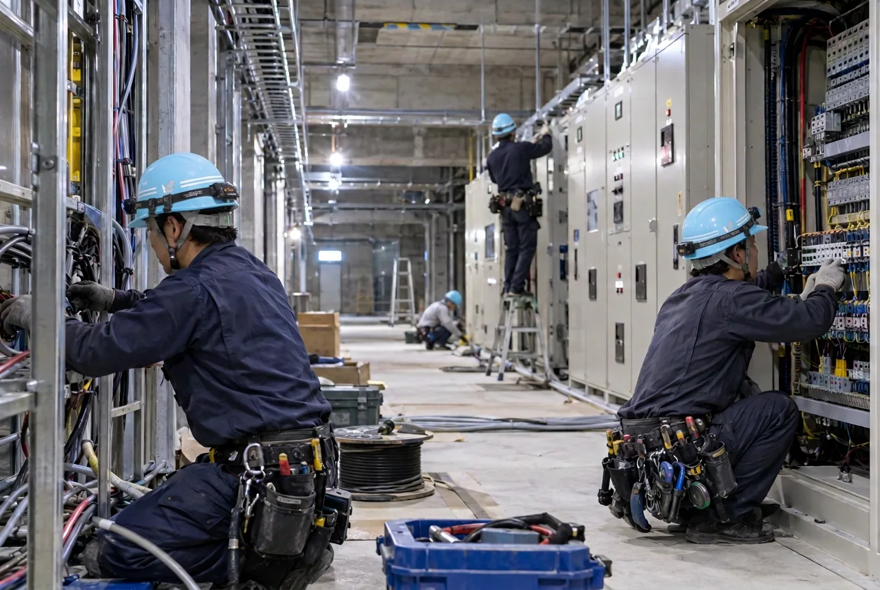 電気工事現場の作業風景